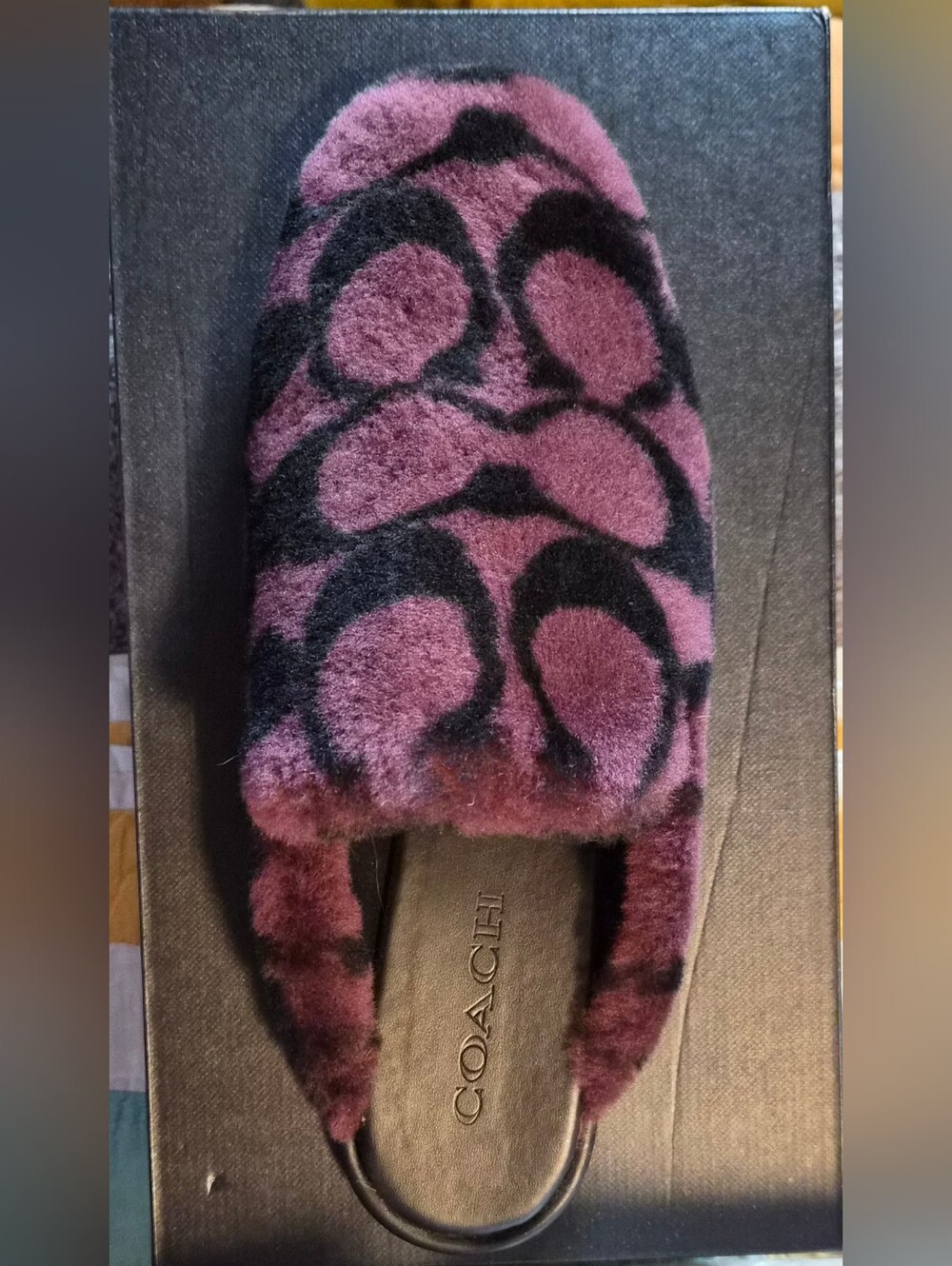 NWOT COACH Women's Purple and Black Plush Slide
